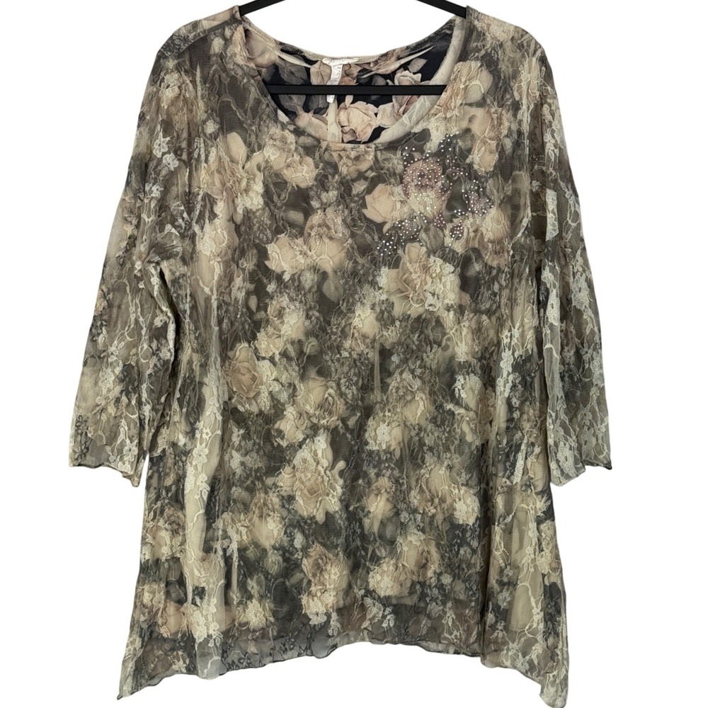 Vtg Y2k Lace Asymmetrical Embellished Top Sz 3X Fairy‎ Grunge Indie Whimsigoth